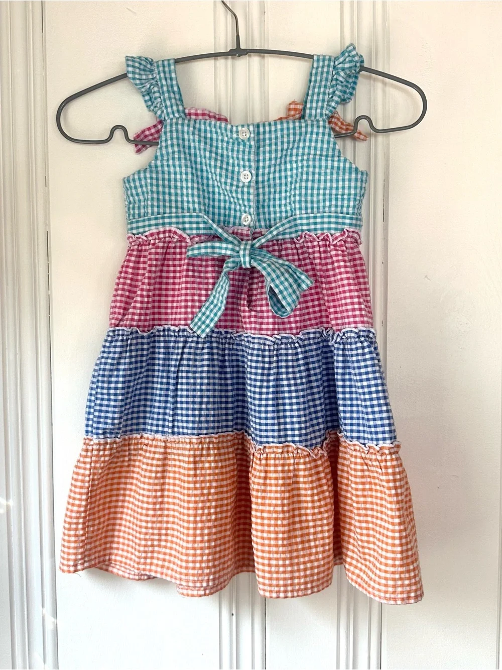 Blueberi Boulevard 4T Kids Gingham Tiered Dress in Teal, Pink, Blue, Orange